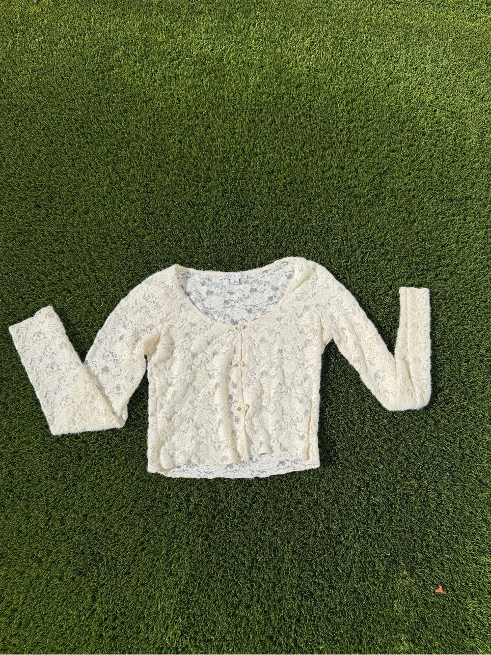 Cream Lace Button Crop Top